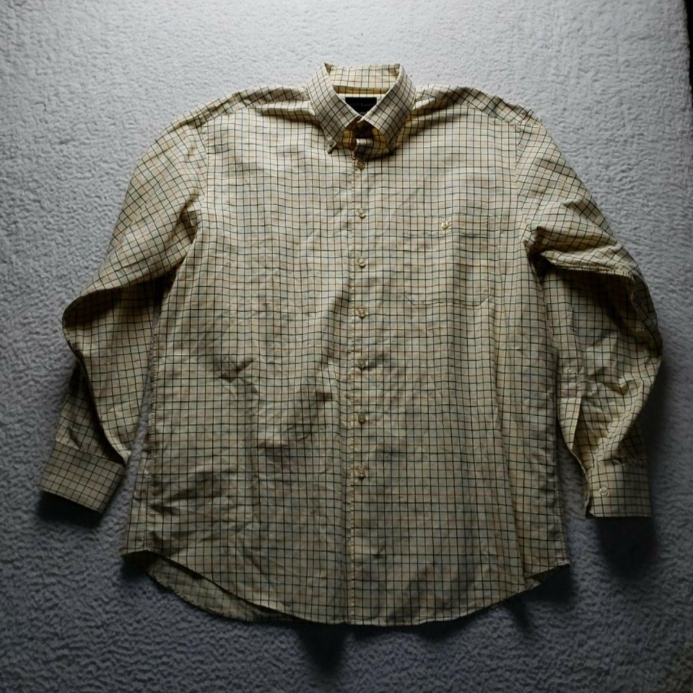 Scott Barber Shirt Mens XL Yellow Check Long Sleeve Cotton Button-Down Casual